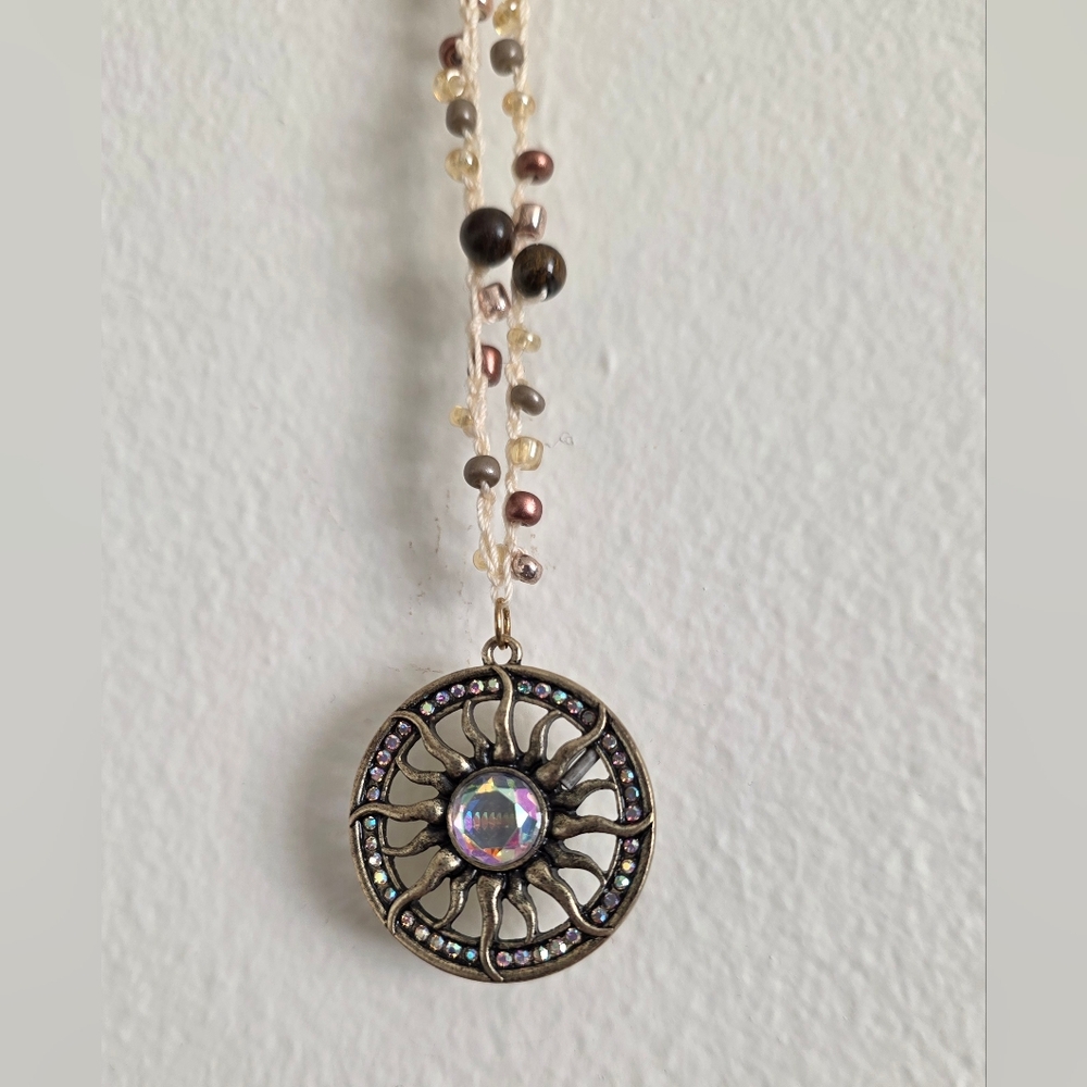 Handmade sun crochet beaded necklace- celestial